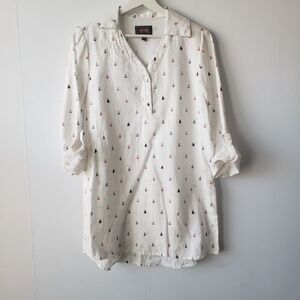 forcynthia beachwear popover linen roll tab sleeve top size S